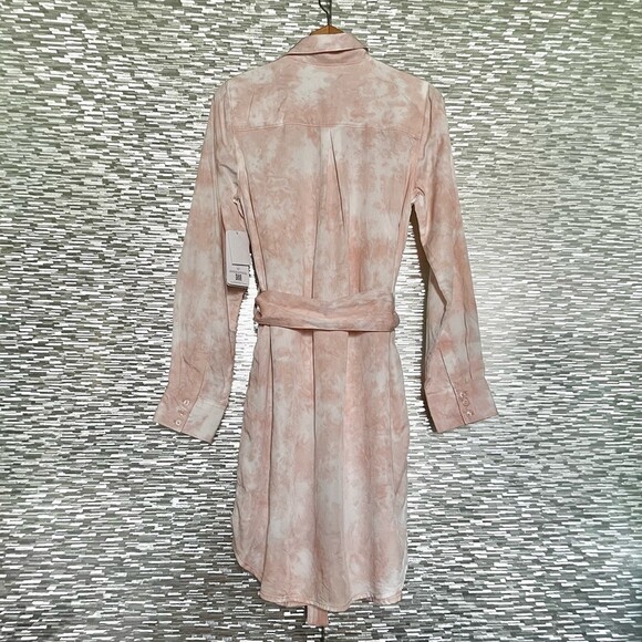 Guess Rose Bliss La Shonda Pink Tie Dye Button Down Belted Shirt Dress Size M - Picture 8 of 14